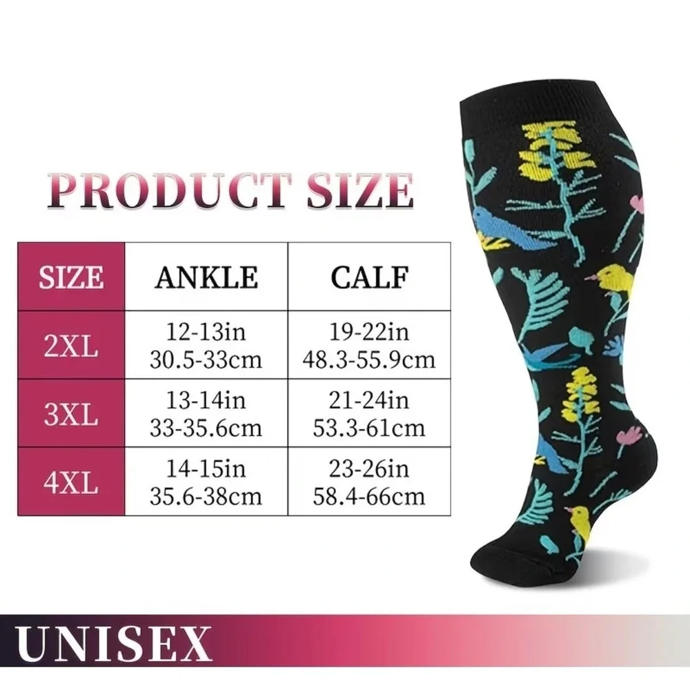 Unisex 15-20 mmHg Compression Socks 4XL Floral Knee High Medical Black‎ 3 Pack